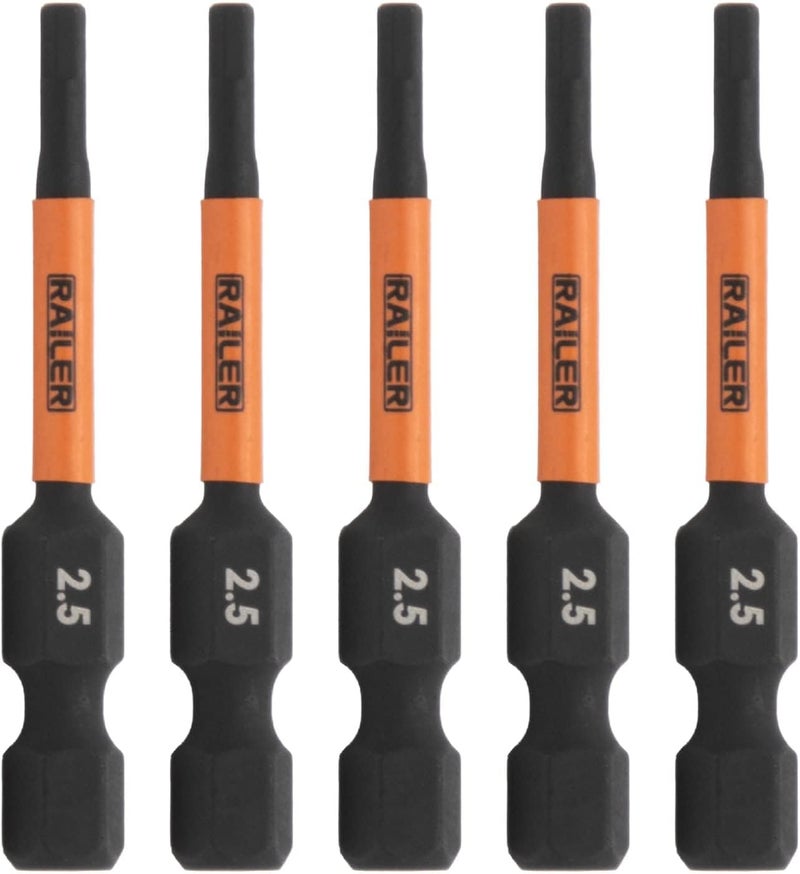 Railer 2.5mm Hex Drive Bit - Impact Grade S2 Steel 2" Hex Head Allen Wrench Drill Bit w/Quick-Release 1/4 Shank. (5pc) - Image 1